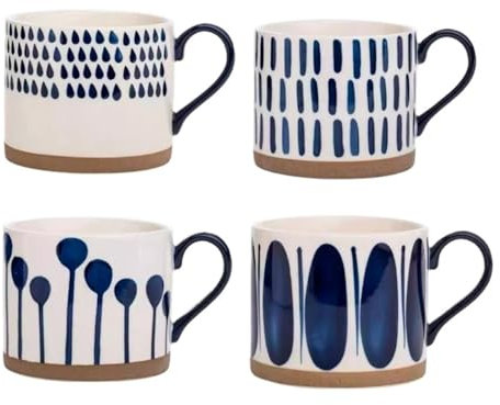 CRCRC Set of 4 Porcelain Coffee Mugs, 15 Oz Hand-Painted Earthenware Coffee Cups with Handles, Ideal for Tea, Coffee, Hot or Cold Drinks