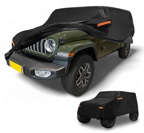 Partuto Car Cover Waterproof All Weather Sun Rain Protection Full Exterior Cover for Jeep Wrangler 4DR Black with Left Side Zippers