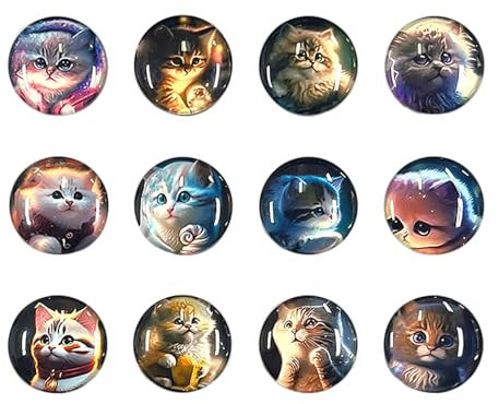 12 Pieces Of Cat Refrigerator Magnets, Cute Cartoon Cat Refrigerator Magnets, Round Whiteboard Magnets, Animal Refrigerator Magnets, Creative Refrigerator Whiteboard Decoration