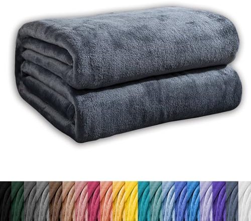 GAIFNAG Flanelldecke Flauschig, Decke 180 x 400 cm 230 G/M² Flanell Extra Weich, Waschbar Leichte Decken Warme Kuscheldecke für Bett Sofa Schlafzimmer Büro Home, Dunkelgrau