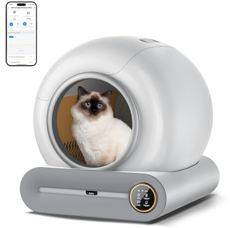 Inodoro para gatos autolimpiable, 68 L, automático, autolimpiable, con bolsas de basura, bajo nivel de entrada, control de aplicación, desodorizador, monitor de salud para varios gatos