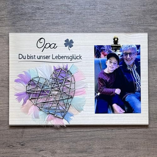 NYGRO Komplettes DIY-Set für Opa Geschenk - Bastelsets für Kinder mit Foto - Individuelles Design, zweifarbiges Nagelbild, Kreative Familienzeit, Geschenk Für Opa, Emotionale Wertschätzung Familie