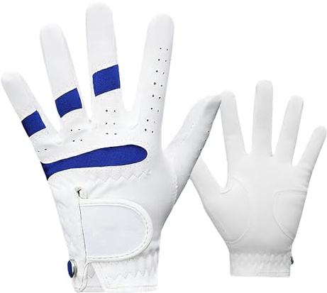 1 Pair Kids Golf Gloves, Junior Breathable Anti-Slip Golfing Sports Gloves with Ventilated Finger Holes for Boys Girls, Adjustable Fit, Left & Right Hand (White Blue, L)