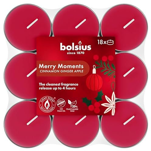 Bolsius - Merry Moments - Duft Theelichter - 18 Stück - Brenndauer von 4 Stunden - Natürliche Extrakte – Enthält Veganes Wachs – Ohne Palmöl
