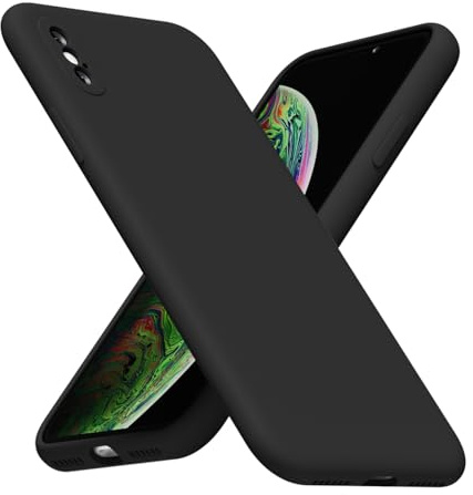 LoeoeL for iPhone X/Xs Phone Case Silicone, Minimalist Ultra Thin Slim Soft Rubber Gel Solid Color Matte TPU Cute Case for Women Men, Girly Plain Aesthetic Design & Camera Cover Protection, Black