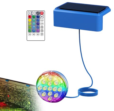 Genérico LED piscina solar recargable con mando a distancia 14.05x8.95x4.4 cm luz piscina solar IP68 impermeable lámpara piscinas cambio de color para jardín terraza fuentes estanques