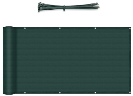 Sekey Balkon Sichtschutz Balkonabdeckung HDPE 220 g/m², 90x500cm, Leicht Transparent Wind- und UV-Schutz Wetterfest, mit Ösen, Nylon Kabelbinder, Grün