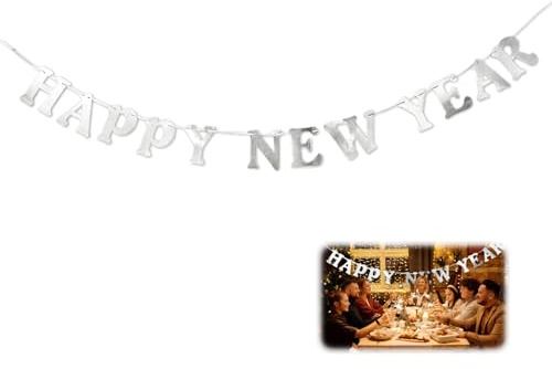 Happy New Year Girlande 2026,Silvester Deko 2026,Silber Neujahr Decoration,Eve Party Years Dekoration,Silvesterparty Sylvester Tischdeko,Banner Boyatong FüR Girlande,Girlanden Neujahrsparty