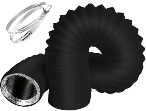 Lüftungsschlauch Set: 150mm Abluftschlauch 3m Alu Flexrohr - Geräuschdämpfend & Wärmegedämmt für Heizungen, Abluftventilator - Inkl. 2 Edelstahl-Schlauchschellen