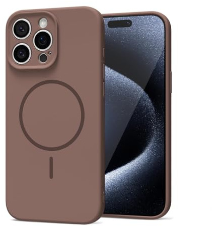 LoeoeL Magnetic Phone Case for iPhone 15 Pro Case Silicone, Cute Slim Thin Phone Cover Compatible with MagSafe for Women, Girly Soft Rubber Gel Mag Safecase with Camera Protection, Brown