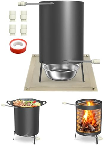 UISEBRT Poolheizung mit Holzfeuer – Feuertonne aus 100% Edelstahl mit Heizspirale Ø 32/38 mm Anschluss, Poolofen Heizung für Schwimmbäder, Poolheizung Feuer Eimer, Pool Heizungen Holz,Schwarz