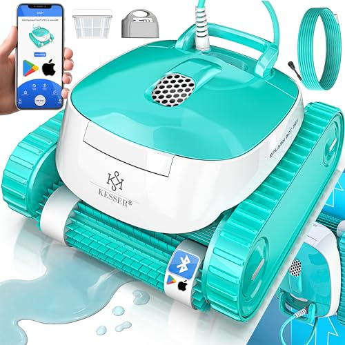 KESSER® Robot aspirapolvere per piscina per fondo e pareti fino a 100 m², pulizia delle linee d'acqua, robot pulitore automatico per piscina con funzione App e modulo di controllo, aspirapolvere per