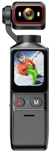 Ounfhtrttk Portable 4K Pocket Action Camera Touch Screen Vlog Recording Camera with Handheld Gimbal Stabilizer Body Cam Video Recorder