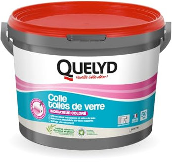 Quelyd Colle Toiles de Verre – Colle Avec Indicateur Coloré – Prête à l'Emploi – Tous Supports Muraux – Toutes Pièces dont Cuisines et Salles de Bain – Sans Solvant – Seau de 10 kg (50 m²)