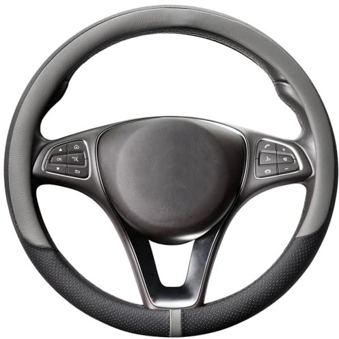COFIT Lenkradbezug für Auto Universal LenkradhüLle Anti-Rutsch Lenkrad Bezug Leder SchutzhüLle M 37-38cm Grau und Schwarz