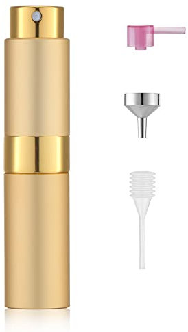 Toureal Aluminio 8ml Atomizador Perfume Recargable, Perfumador Dispensador de Viaje, Spray Pulverizador Pequeño para Colonia (Oro Mate)