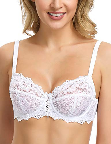 Wingslove Soutien-Gorge Emboîtant Femme avec Armature Non Rembourré Bralette en Dentelle (Blanc, 85G)