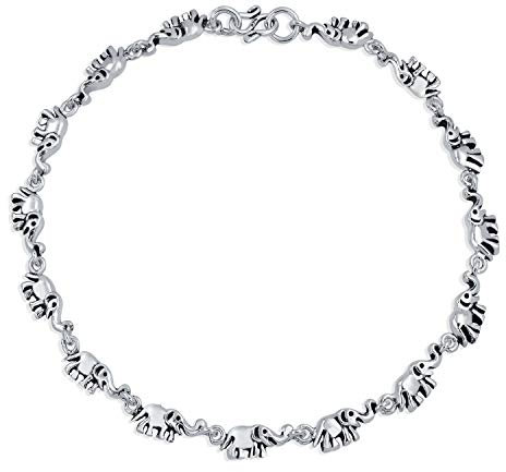Bling Jewelry Boho Multi Lucky Karawane Von Elefanten Fußkettchen Charme Knöchel Armband Für Frauen Teens Bali Stil Oxidiert .925 Sterling Silber 10 Zoll
