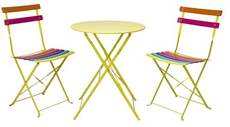 Alpine Corporation MSY114A Bistro-Set mit Tisch und Zwei Stühlen, 71 cm hoch, Mehrfarbig
