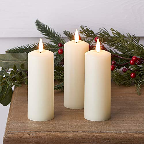 Lights4fun Set of 3 TruGlow® Skinny LED Pillar Candles – Battery-Operated Flameless Design with Timer, Real Ivory Wax for Safe and Elegant Home Décor, 12.5cm Height