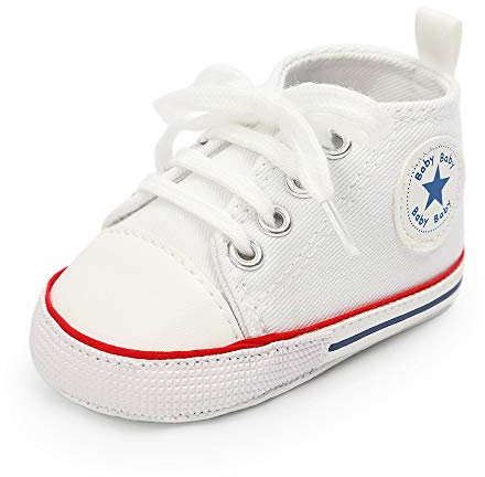 Geagodelia Baby Lauflernschuhe Weiche Krabbelschuhe Babyschuhe für Kleinkind Jungen Mädchen FX-12102 (6-12 Monate, Weiß)