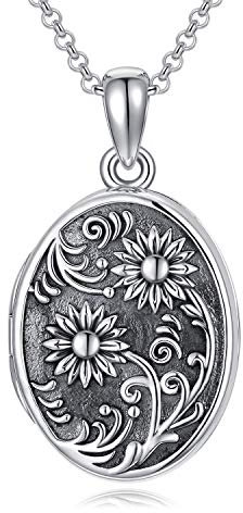 PEIMKO Sonnenblumen Medaillon Halskette 925 Sterling Silber die Bilder Oval Medaillon Anhänger Hält Sie Sind Meine Sonnenschein Halsketten Sonnenblumen Geschenk für Damen Frauen Mädchen (Locket)