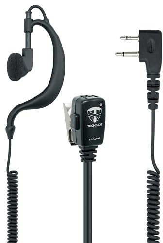 TechSide Microfono Auricolare Avvolgente Doppio Cavo a Spirale 2 pin Midland | Per Radio ricetrasmittenti | Compatibile con G7 pro G8 G9 pro M24 M48 M99 XT30 XT50 XT70 | Vigilanza Sicurezza SoftAir