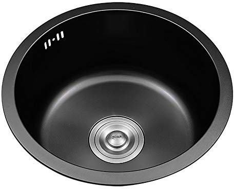 HomeLava Einbauspüle Küchenspüle Spülbecken Edelstahl Rund aus Edelstahl Nano-Beschichtung Oberfläche Schwarz Spüle 40×40 cm mit Siphon