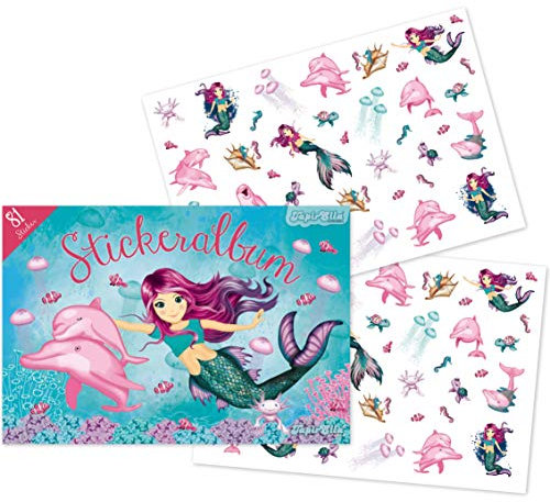 Stickeralbum mit 92 Sticker * Meerjungfrau Coralie * als Geschenk oder zum Basteln | 72022 | Nixe Seamaid Delfine Kindersticker Aufkleber Stickerbuch für Kinder