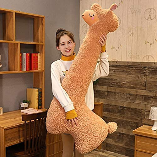 ZURITI Flauschiges Alpaka-Spielzeug, Alpaka Kissen Plüschtier, Nettes Buddy Alpaka Plüschtier, Long Neck Snuggle Alpaka Plüschtier, Sofakissen Kissen Cartoon Gefüllte Puppen 130cm Brown