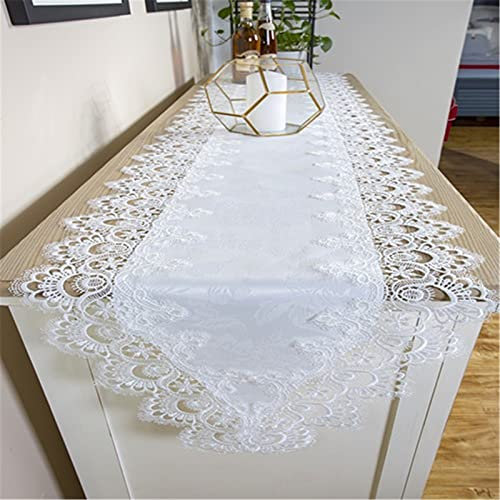 EXQULEG Tischdecke Makramee Tischläufer Boho Weiße Hochzeit Spitze Tischdecken Handmade Aushöhlen Makramee Stickerei Böhmen Tischläufer Dekor (40x180cm)