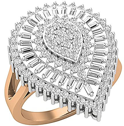 Dazzlingrock Collection 0.85 Carat (ctw) Round & Baguette White Diamond Pear Shaped Fancy Teardrop Cocktail Ring For Ladies 1 Carat, 14K Rose Gold, Size 4