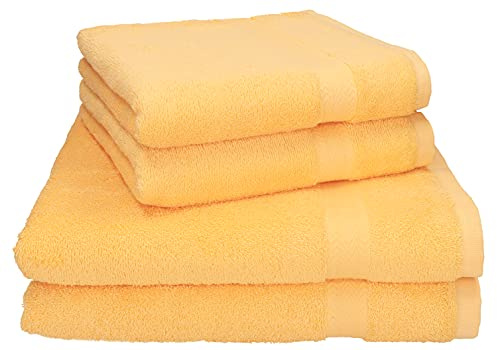 Betz Premium Handtuch Set 4-teilig – 2 Duschtücher 70×140 cm & 2 Handtücher 50×100 cm, 100% Baumwolle 470 g/m², saugstark & weich, Oeko-TEX® Farbe honiggelb