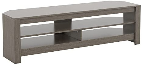 mahara Grey Corner TV Stand - Large Grey Wood Effect TV unit for up to 65 with shelves - Max TV Weight 40Kg-TV Floorstand L140cm x D39.5cm x H41.4cm
