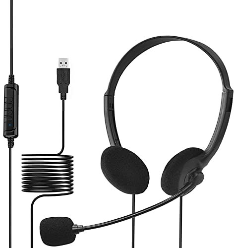 USB Computer Headset, Lightweight PC Headset with Microphone Adjustable Noise Cancelling, Wired Headphones Business Headset for PC, Laptop, Clear Chat, Ultra Comfort