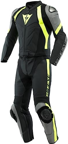 Dainese Avro 4 2-Teiler Motorrad Lederkombi (Black/Gray/Yellow,48)