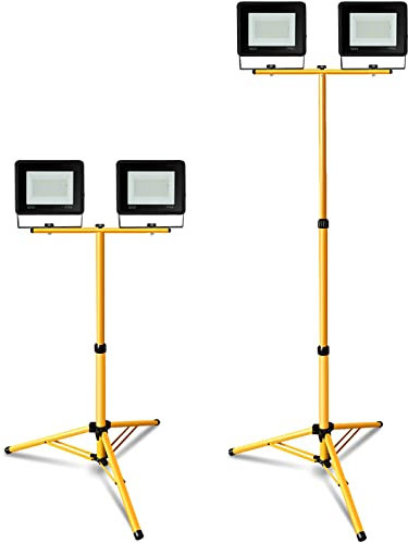 EINFEBEN LED Baustrahler mit Stativ 2x50W Warmweiß Baustellen Strahler, IP66 Wasserdicht 3000K Scheinwerfer 4250LM, Außenwandleuchte Arbeitsscheinwerfer Baustellenlampe Baulampe