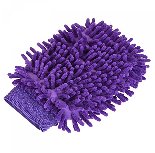 sourcing map Microfiber Soft Chenille Wash Mitten Double Sided Dusting Glove for House Cleaning, Purple