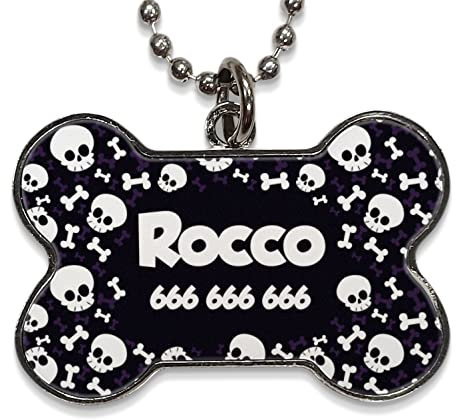 LolaPix Chapa Perros Personalizadas con foto, texto o imagen. Placas para Perros. Chapa metálica con forma de hueso. Regalo personalizado. CALAVERAS