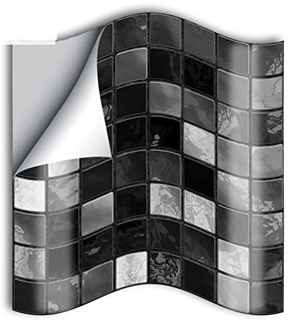 YUEMOL bordüre selbstklebend Schwarze Mosaik Badezimmer Küchenfliesenaufkleber, 25 Stück Küchenbadezimmer Haus Dekoration wasserdichte Fliesenaufkleber (Color : A, Size : 15 * 15cm)