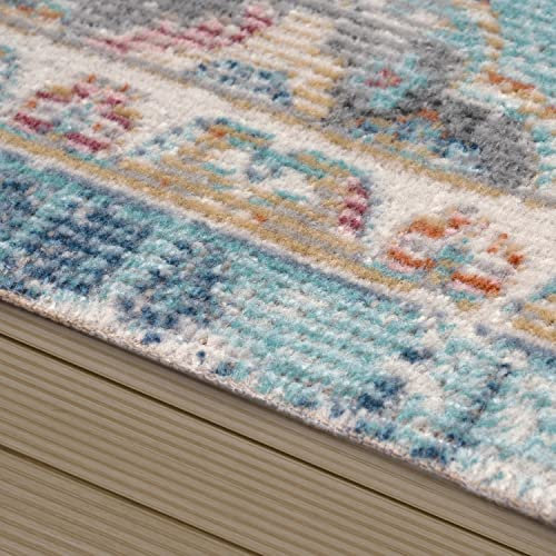 Paco Home Outdoor Teppich Wetterfest Wohnzimmer Balkon Küche Schlafzimmer Orient Muster Modern Bordüre Blau Beige, Grösse:160 cm Rund