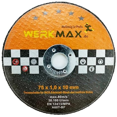 Werkmax Metall Trennscheiben 75 mm x 1 mm x 10 mm | Metall Stahl Inox Blech Flexscheibe | 25 Stück