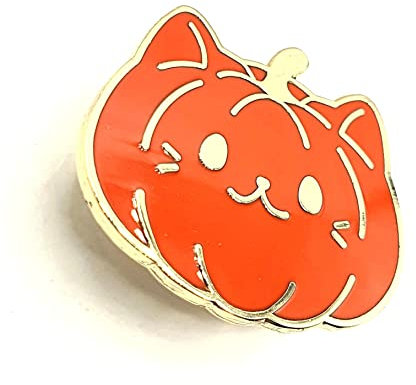Orange Kürbis Katze Kitty Gruselig Halloween Niedlich Oktober Metall Emaille Pin Anstecknadel, Metall