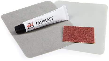 Campfrei Reparaturflicken für Velour Luftmatratzen, grau, 2x Flicken, 1x Kleber, 1x Schleifpapier, Luftmatratzenreparatur-Set