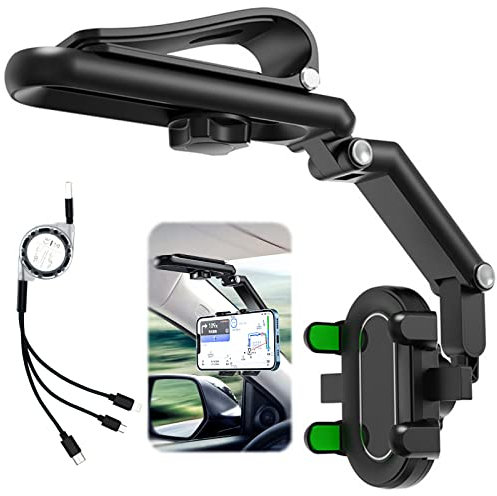 DOUBFIVSY Auto-Handyhalterung + USB-Kabel, 360° multifunktionale Auto-Sonnenblende, Handyhalterung, universal, verstellbar, für Auto, Zuhause, Küche, kompatibel mit den meisten Handys