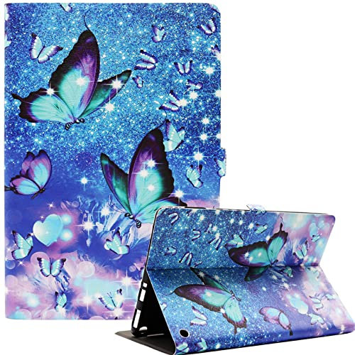 Bbjjkkz Amazon Kindle Fire 7 Tablet Case 12th Generation 2022 release, Slim Fit Lightweight Leather Smart Tablet Case for Fire 7 12th Gen with Auto Wake/Sleep, Blue Butterfly