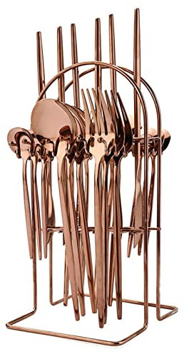 24 pièces ensemble de vaisselle en acier inoxydable ensemble de couverts cuisine vaisselle couteau fourchette cuillère couverts noir or argenterie for 6 (Color : Rose with Frame)