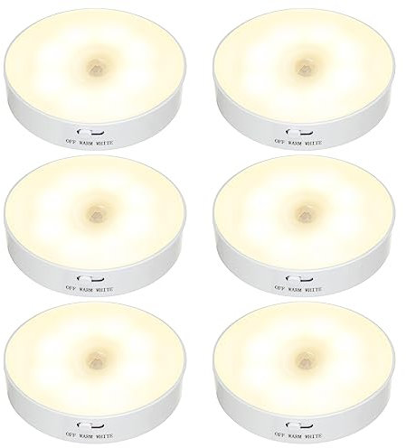 Lychico Motion Sensor Lights Indoor, 6 Pack Wireless LED Night Light, USB Rechargeable Battery Powered Safety Lamp for Stair, Bedroom, Living Room, Bathroom, Wardrobe, Garage, Kitchen Under Cabinets