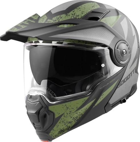 Bogotto FG-102 Safari Fiberglas Enduro Klapphelm, schwarz matt/grau/grün, L