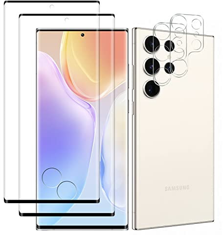 pehael Verre Trempé pour Samsung Galaxy S23 Ultra Film Protection [2 + 2 Pcs Verre Trempé][Bord incurvé Plein Couverture][sans Bulle][Anti-Scratch][Sensible au Toucher]